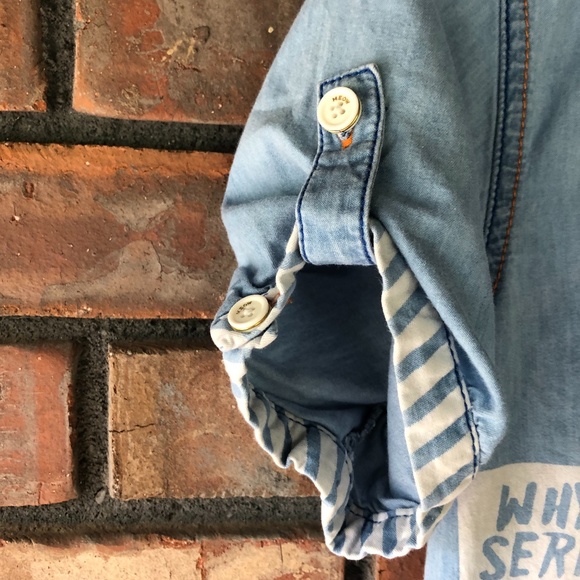 Rare A02 Brand Cat Cotton Distressed Denim Button up Shirt Dress Womens Sz Small - Picture 3 of 9